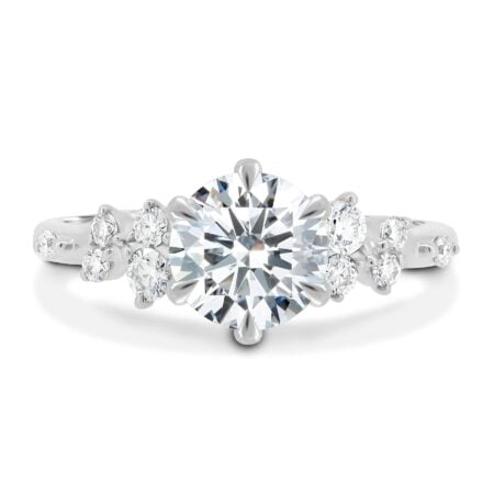 Molly - 6 Claw Round Solitaire with Accent Stones