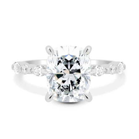 Cali - 4 Claw Elongated Cushion Solitaire with Accent Stones
